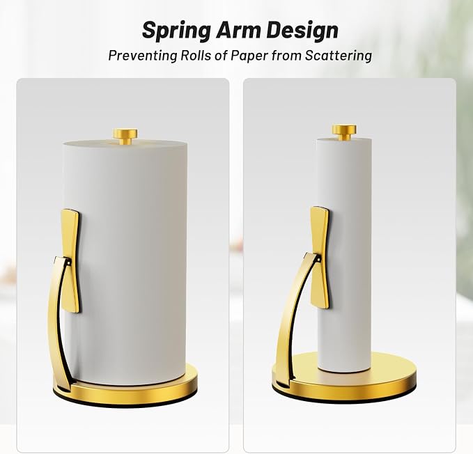 VEHHE Gold Paper Towel Holder Countertop, One-Handed Tear, Stainless Steel - Image 6