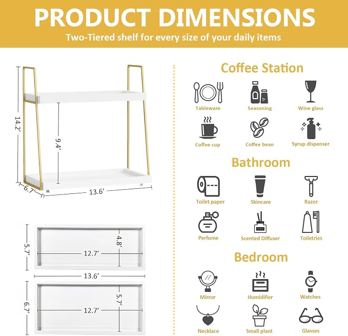 Coffee Bar Organizer for Countertop, 2 Tier Wooden Shelf for Coffeebar - Image 3