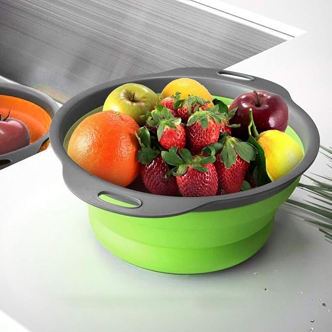 QiMH Collapsible Colander and Strainer Set of 4, Food-grade Sturdy Plastic Base - Image 4