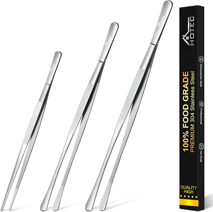 HOTEC Kitchen Tweezers Tongs Stainless Steel Professional Chef Tweezers by Hotec