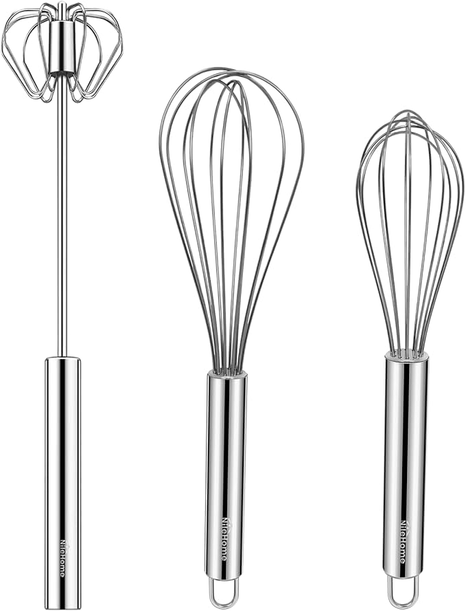 NileHome Stainless Steel Whisk Set 8" 10" Hand Blender + 12" Semi-Automatic by NileHome