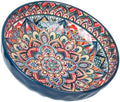 75 Oz Serving Bowls,Bohemian Style Large Porcelain Dishes for Entertaining Parties,Big Bowls for Eating Soup, Salad, Pasta, Fruit, Chips, 10.3 Inch Diameter (blue)