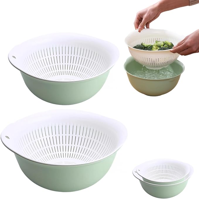 Colander Bowl Set of 2, Nesting Large Capacity Plastic Food Strainer by Lumumix