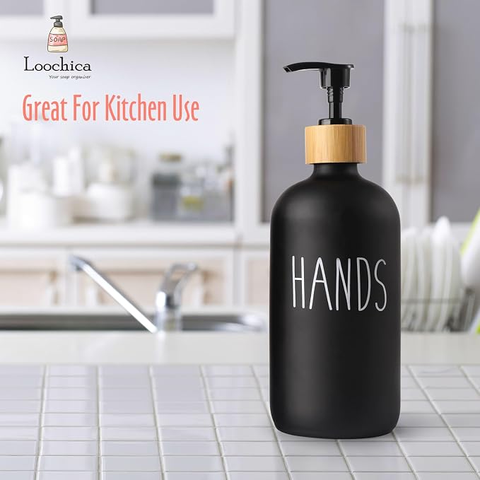 LOOCHICA Black Glass Kitchen Soap Dispenser, Detergent Dispenser or Hands Soap - Image 7