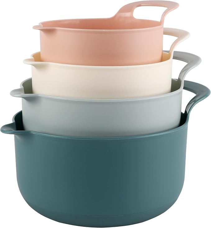 COOK WITH COLOR Nesting Plastic Mixing Bowl Set with Pour Spouts and Handles by CookwithColor