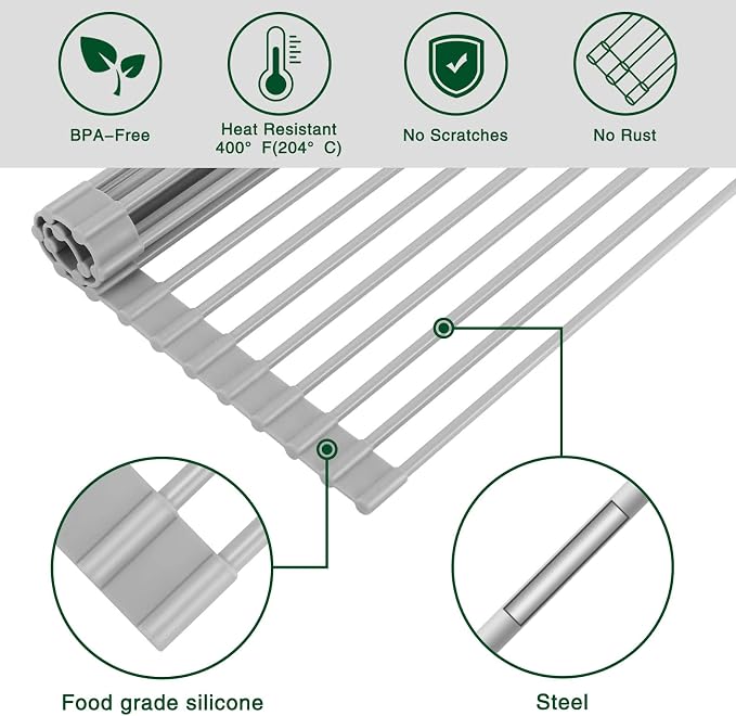 HANZENMA Roll Up Dish Drying Rack Over The Sink Kitchen Roll Up Sink Drying - Image 4