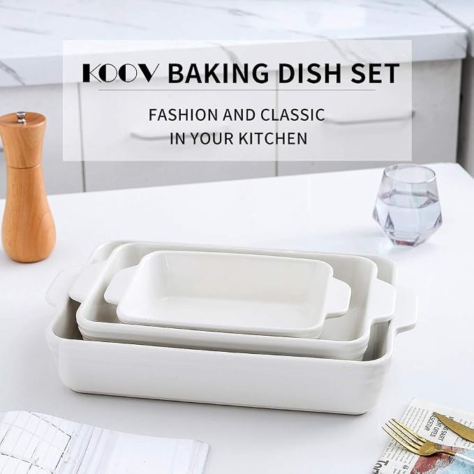 KOOV Bakeware Set, Ceramic Baking Dish Set, Rectangular Casserole Dish Set - Image 2