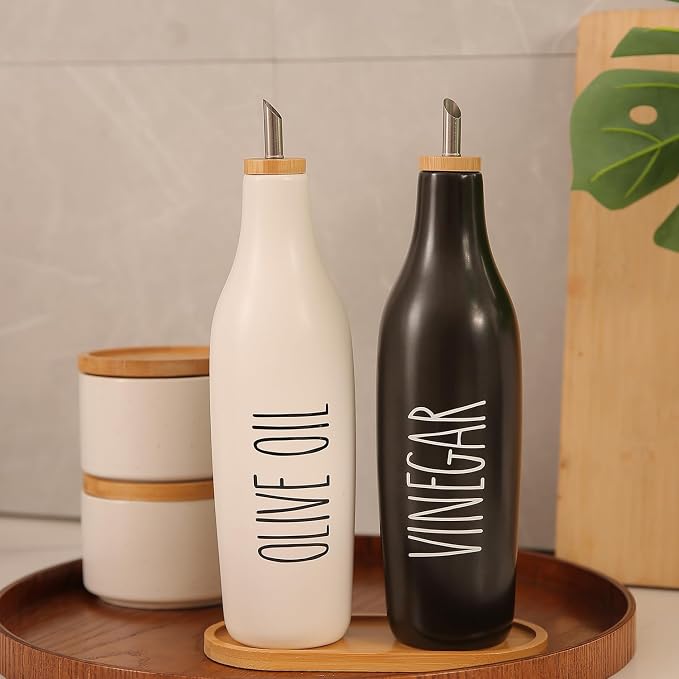 HOMCDALY Olive Oil and Vinegar Dispenser Set, 16oz Ceramic Oil Dispenser - Image 6