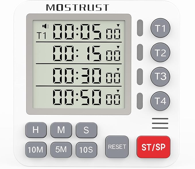 Digital Dual Kitchen Timer, 4 Channels Independent Countdown Timer, Large by MOSTRUST