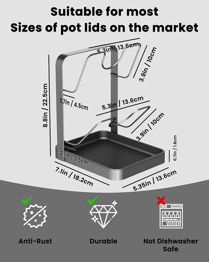 Pot Lid Organizer Holder While Cooking Kitchen Storage Rack Countertop - Image 3