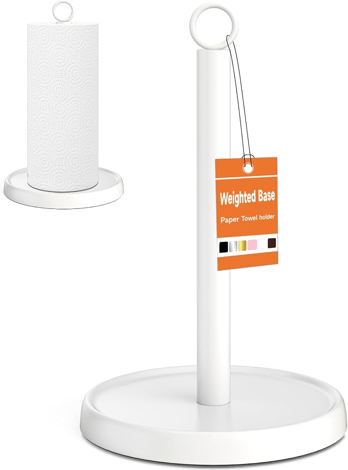 White Paper Towel Holder Countertop, Stainless Steel, Paper Towel Holder Stand by Awarmhome