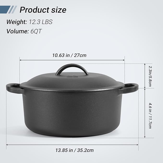 Northriver Casting 6 QT Basics Cast Iron Dutch Oven Pot - Image 2