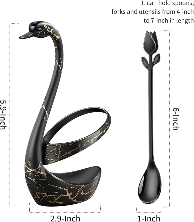 Black Small Coffee Spoon Holder Set, Swan Base - Image 3