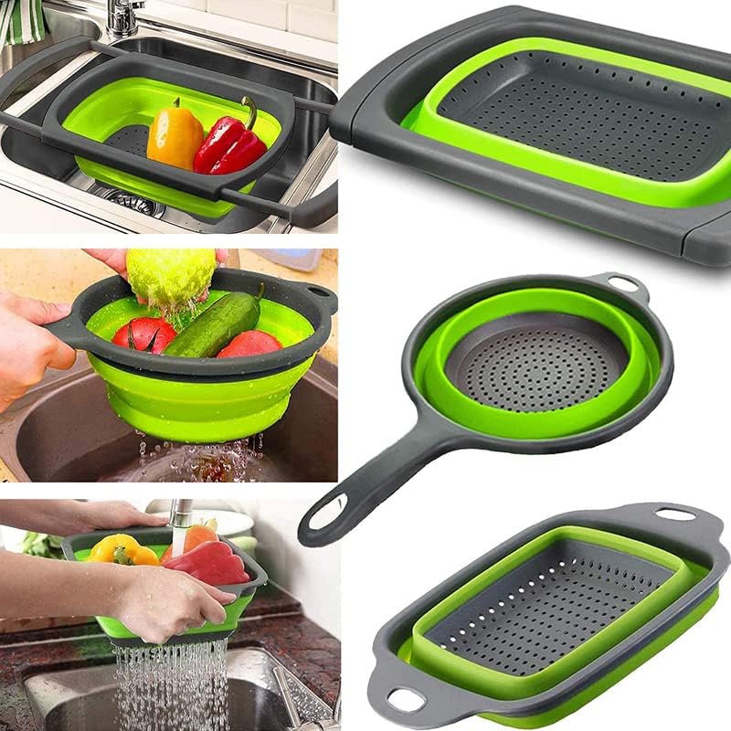 Collapsible Colander Silicone Strainer - 3-Packs Green Silicone
