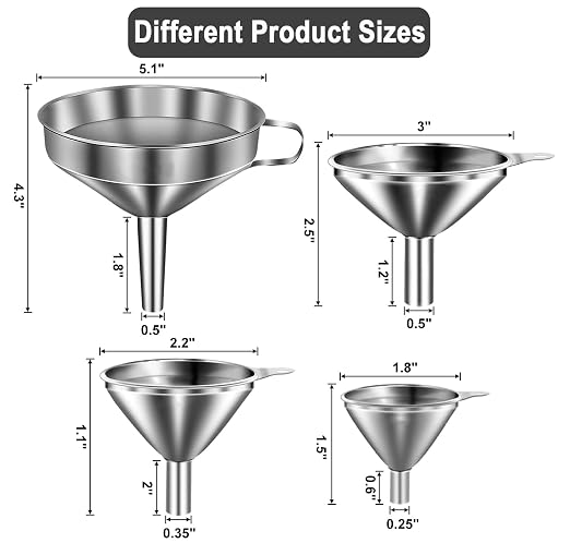 Stainless Steel Funnels for Kitchen use, Cleaning Brush.Funnel for Filling - Image 2