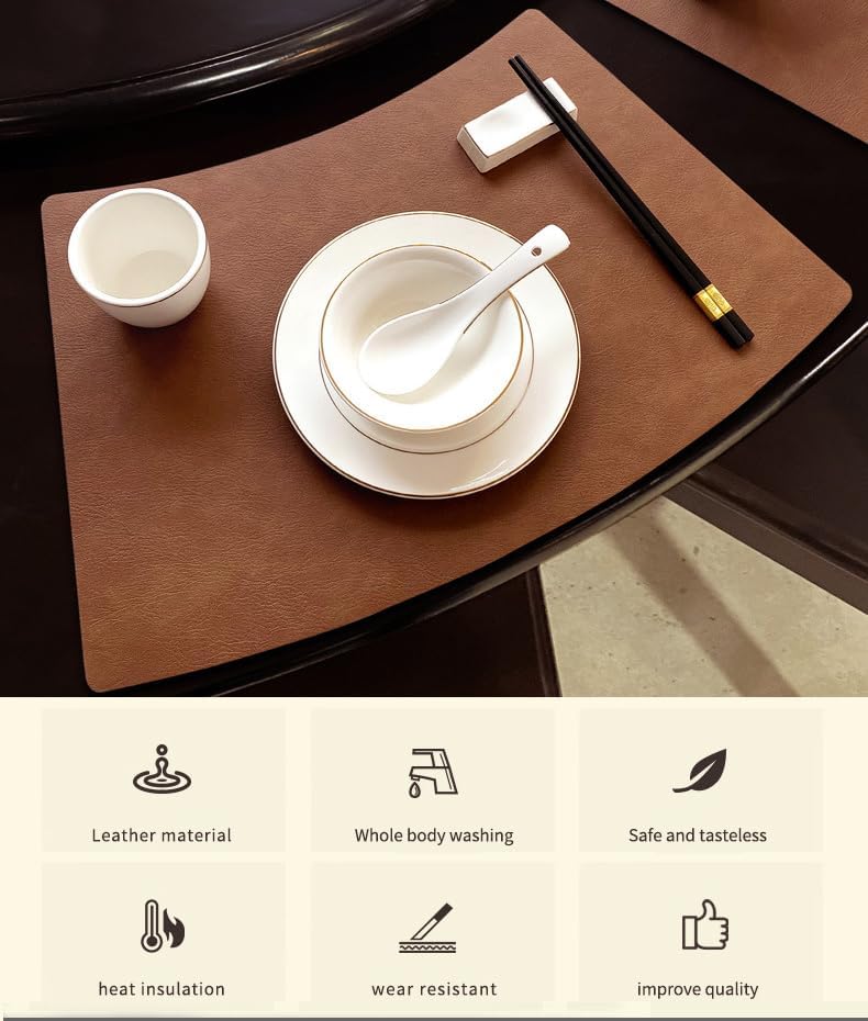 Leather Round Table Washable Placemats, Thick Faux Leather Heat