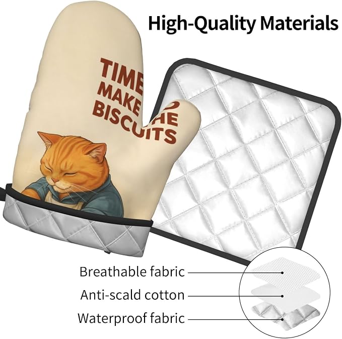 Cute Cat Oven Mitts and Pot Holder Set, Funny Heat Resistant Kitchen Gloves Hot - Image 8