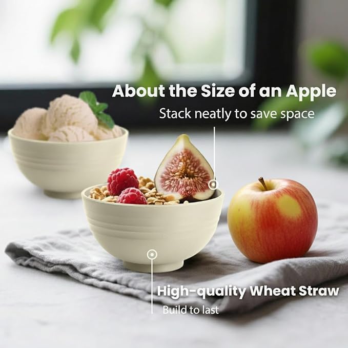 Beige Wheat Straw Bowls, 10 OZ Snack Bowl Set of 8, Unbreakable Ice Cream Bowl - Image 3