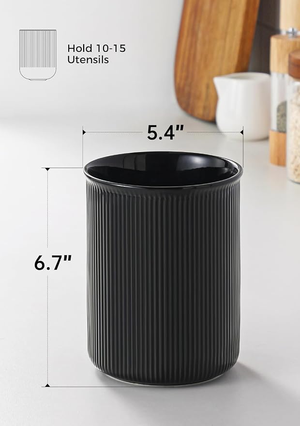 LoeJan Utensil Holder, Extra Large Utensil Crock, Stable Ceramic Utensil - Image 2