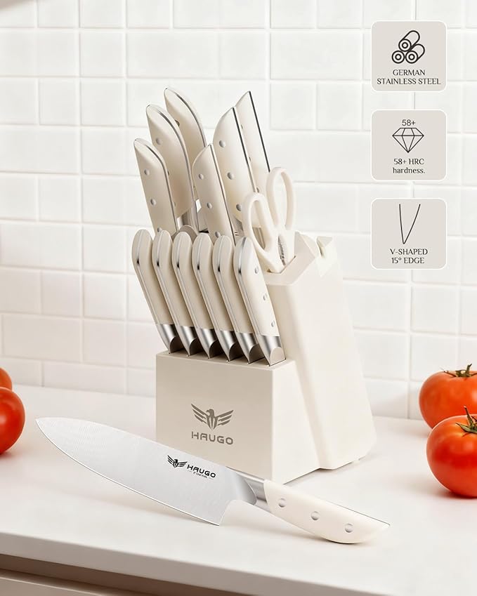 Kitchen Knife Set with Block: 14-Piece German Stainless Steel Full Tang - Image 3