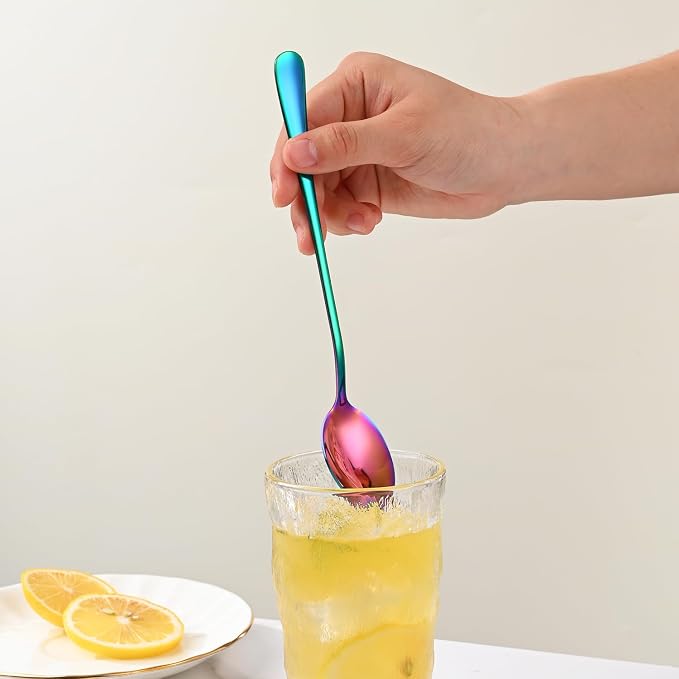 7.5 Inches Rainbow Stainless Steel Ice Tea Spoon, Colorful Cocktail Mixing Spoon - Image 6