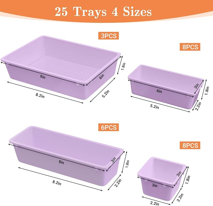 SpaceHacks 25 PCS Plastic Drawer Organizer Set, 4-Size Versatile Organizer - Image 2