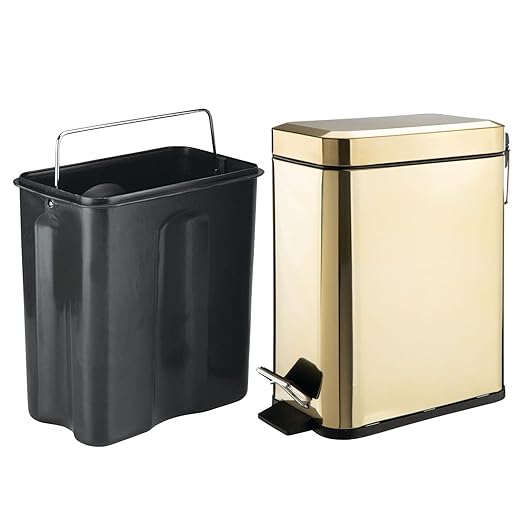 mDesign Small Modern 1.3 Gallon Rectangle Metal Lidded Step Trash Can, Compact - Image 7