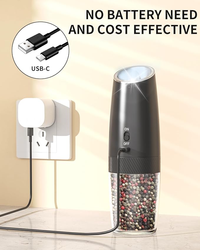 CIRCLE JOY Gravity Electric Pepper Grinder Rechargeable Salt Grinder Pepper - Image 3