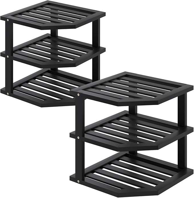 VERTORGAN 3 Tier Bamboo Corner Shelf, Dish Drying Rack, Plate Organizer by VERTORGAN