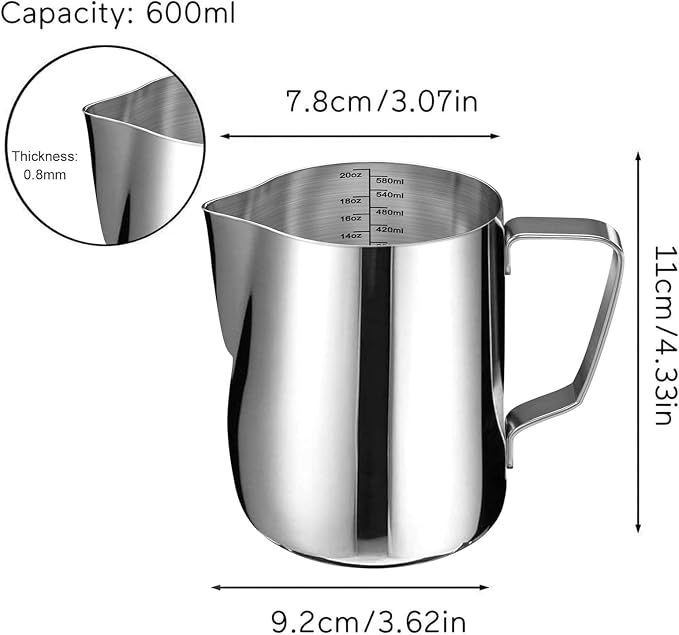 SIKEMAY Milk Frothing Pitcher Cup, 20oz/600ML Milk Frother Cup Stainless Steel - Image 2