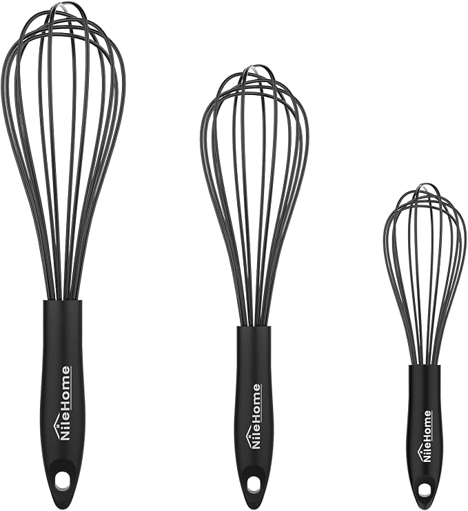 NileHome Silicone Whisk Set 8" 10" 12" Kitchen Whisk Kitchen Wisk Wire Whisks by NileHome