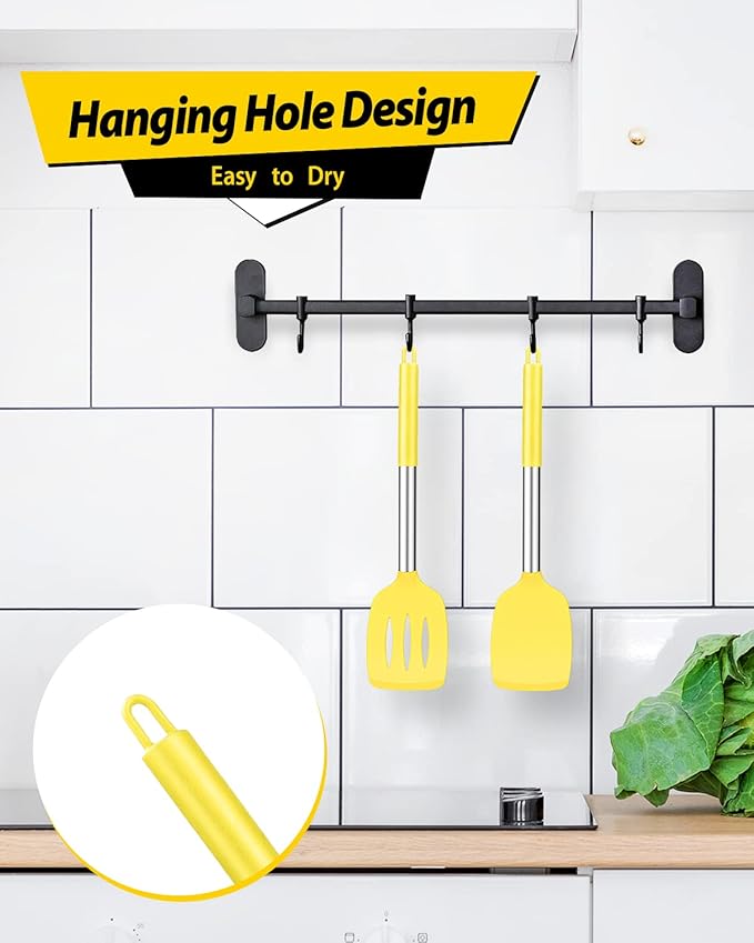 Pack of 2 Silicone Solid Turner, Non Stick Slotted Kitchen Spatulas, High Heat - Image 4