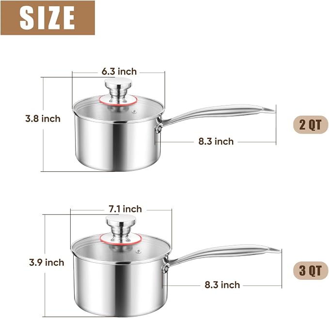 E-far Stainless Steel Saucepan Set - 2Qt & 3 Qt - Image 2