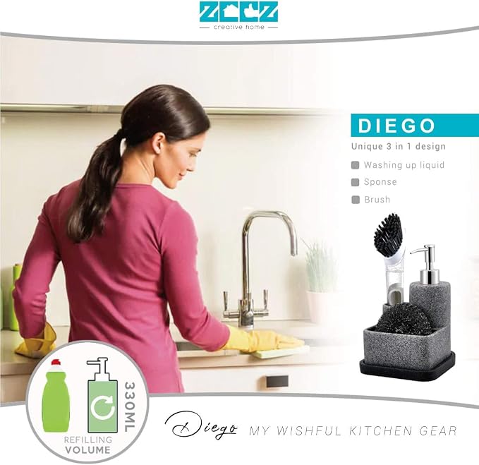 ZCCZ Black Soap Dispenser with Sponge Holder, Kitchen Soap Dispenser Pump - Image 2