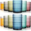 KMIGRUAN Colored Hobnail Drinking Glasses Set of 12,15oz&12oz Vintage