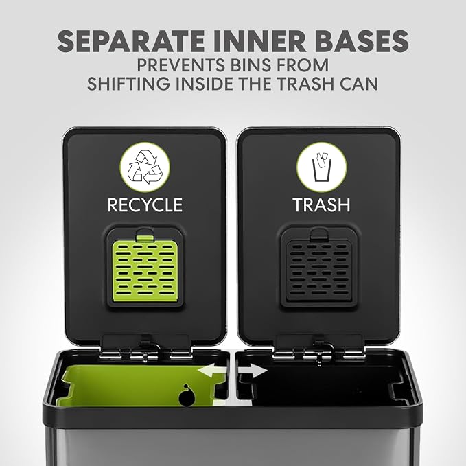 Simpli-Magic 16 Gallon Elegant Black Step Trash Can – Dual Compartment Kitchen - Image 5