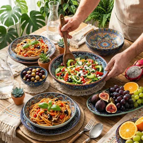 glowworm Pasta Bowls Set of 4, 42 oz Ceramic Serving Bowls for Daily