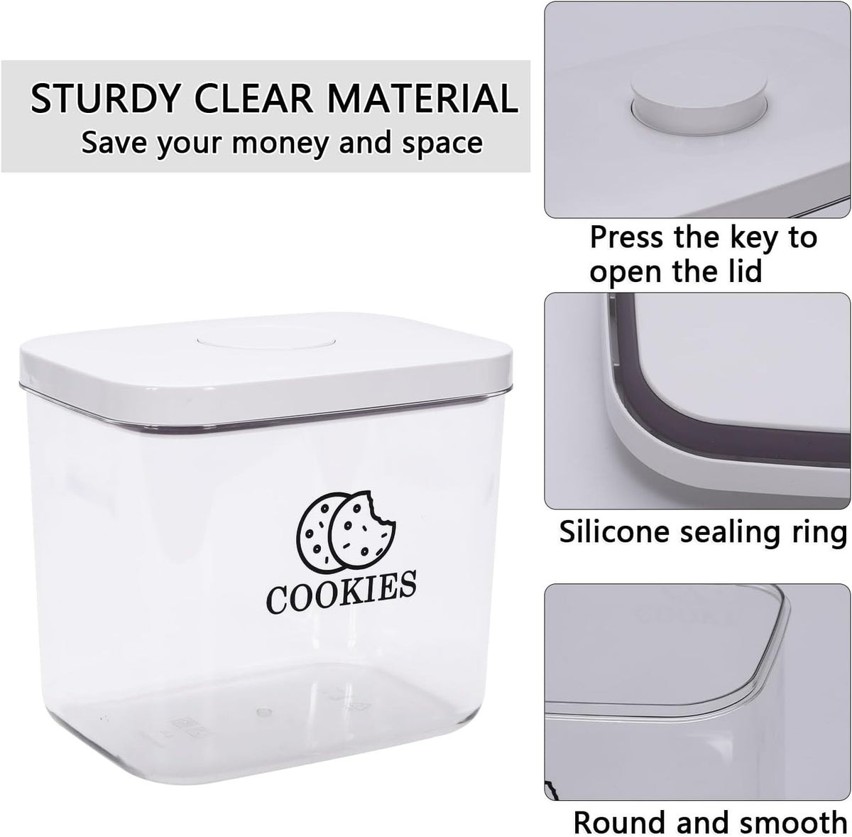 Cookie Jar with Airtight Lid,Bread Box for Kitchen Countertop,Time