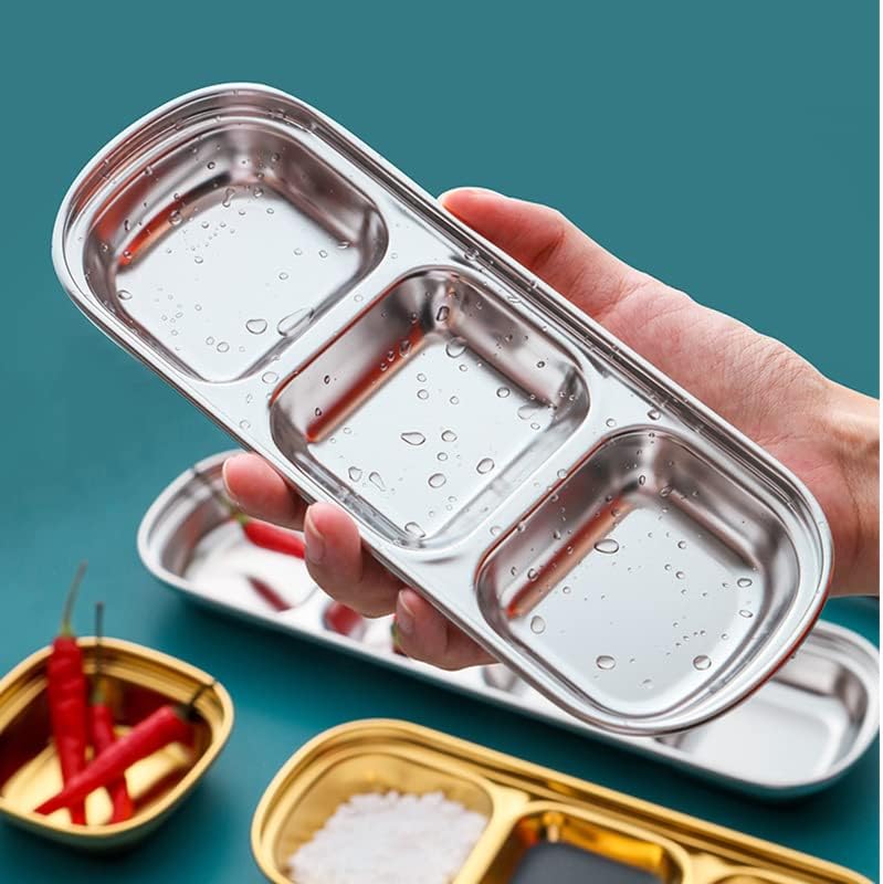 SOUJOY 4 Pcs Stainless Steel Sauce Dish, Divided Seasoning Sauces Dip