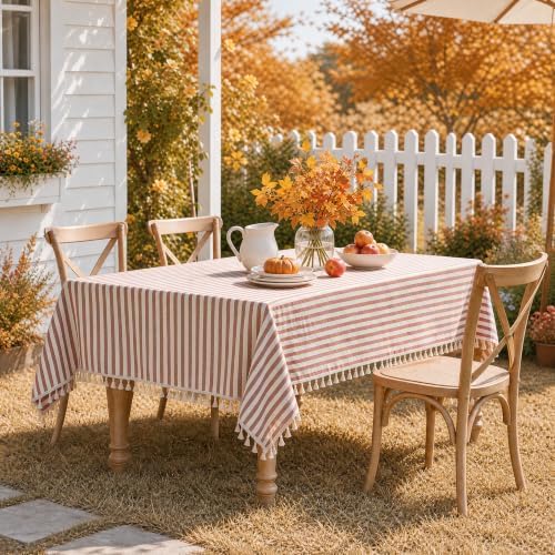 Fall Striped Tablecloth Rectangular Cotton Linen Style Picnic Table