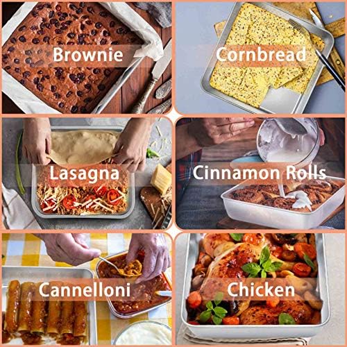 TeamFar 8x8 Inch Baking Pan with Lid, Stainless Steel Square Cake Pan