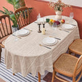 Light Coffee Farmhouse Striped Oval Tablecloth, 55×86 Inch Linen Cover