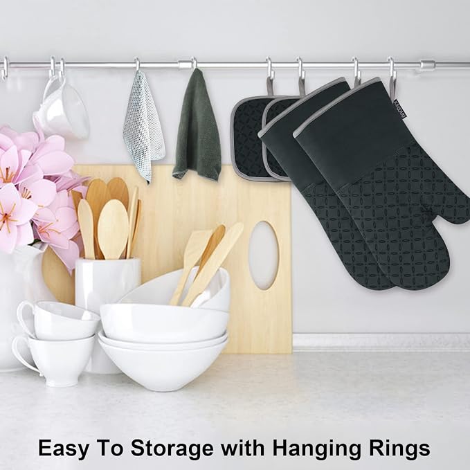 KEGOUU Oven Mitts and Pot Holders 6pcs Set, Kitchen Oven Glove High Heat - Image 4