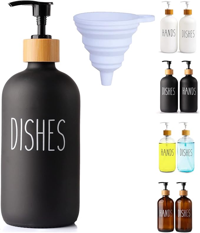 LOOCHICA Black Glass Kitchen Soap Dispenser, Detergent Dispenser or Dish Soap by Loochica