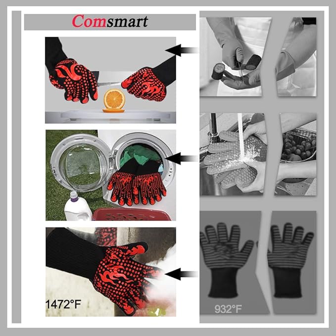 Comsmart BBQ Gloves, 1472 Degree F Heat Resistant Grilling Gloves Silicone - Image 4
