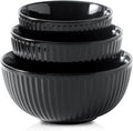 HASENSE Small Mixing Bowls of 3, Porcelain Ribbed Black Bowls 1.5/1/0.5 Qt by Hasense
