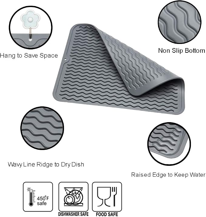ZLR 2 Pcs Silicone Dish Drying Mat & Heat Resistant Trivet - Image 3