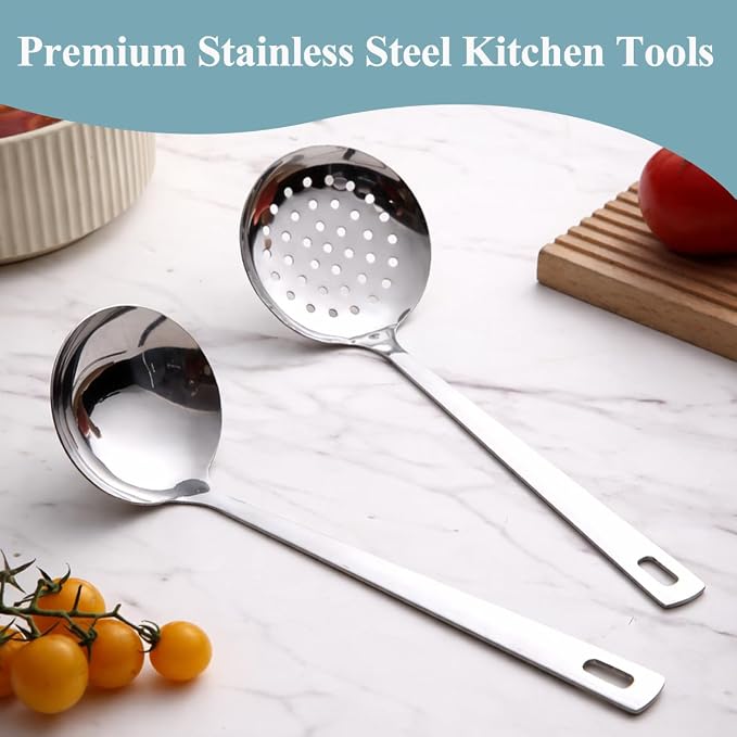 Berglander Slotted Spoons and Kitchen Ladle Spoon Set 2 Pcs, Stainless Steel - Image 6