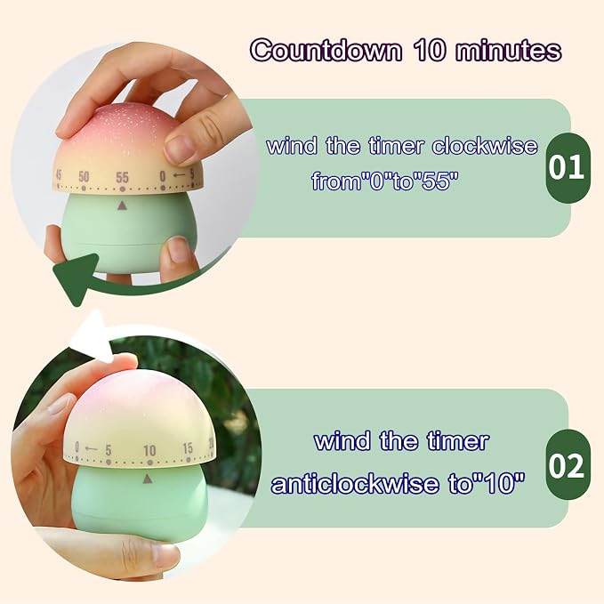 Mechanical Kitchen Timer, Cute Mushroom Timer - Image 3