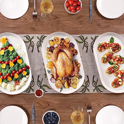 Taeochiy 14" Oval Serving Platter Set of 3 - Ceramic Large White
